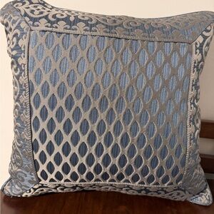 Five Queens Court Leah Blue Damask Decorative Throw Pillow 18X18”